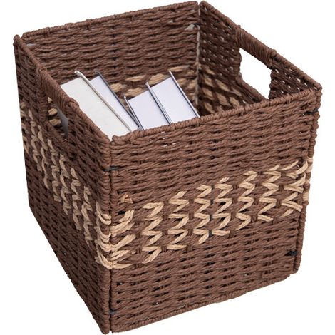 Panier de rangement carré en corde de papier tressée, boîte de rangement pliable, organisateur pratique pour vêtements, accessoires, placard, étagères, chambre, salon et maison (1/5)
