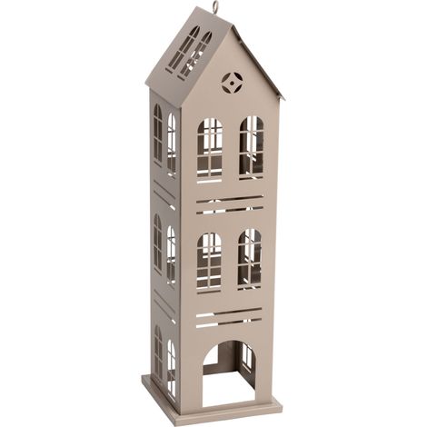 XL Metall Laterne Haus beige zum Stellen oder Hängen - 52 x 14 cm - Dekohaus Kerzenhalter für Außen und Innen