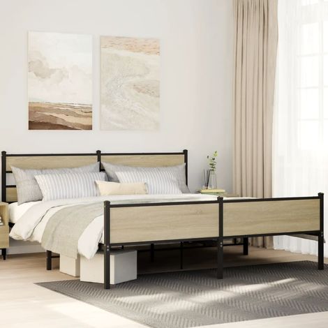 vidaXL Giroletto senza Materaso in Metallo Rovere Sonoma 193x203 cm (1/5)