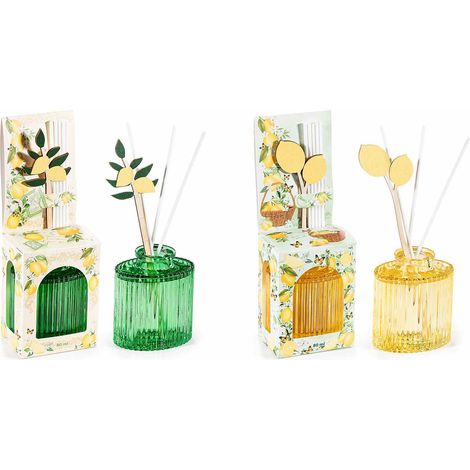 Profumatori per ambiente con stick a limone in confezione regalo, set da 4 pezzi, cm 7x4,5x9 H (con stick 18)