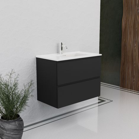 Inda - Meuble de salle de bain L.80 avec vasque noir brillant/mat (1/5)