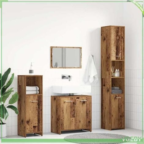 Ensemble de meubles de salle de bain 4 pcs - FAF7291712445941 - Vieux bois - Bois d'ingénierie & acrylique - Grand rangement (1/5)