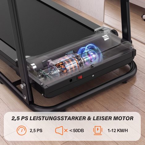 Tapis de course inclinable 2,5 CV, running électrique compact pour domicile, marcheur portable avec rampes, léger et pliable, capacité 120 kg, cardio fitness à la maison (1/5)