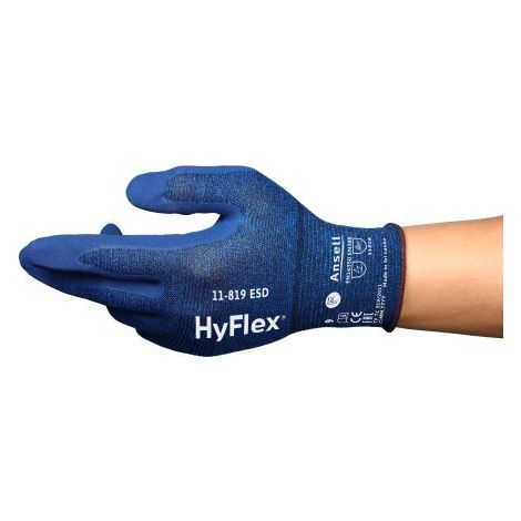 Gants de manutention Ansell HyFlex 11-819 ESD taille 6, Résistant à l'abrasion, usage spécial, 1 Paire, Bleu ( Prix pour 1 paire de 1 )