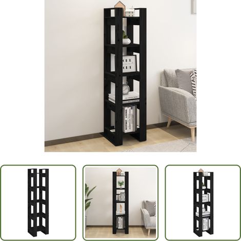 Étagère décorative - Bibliothèque/Séparateur de pièce Noir 41x35x160 cm Pin massif (1/5)