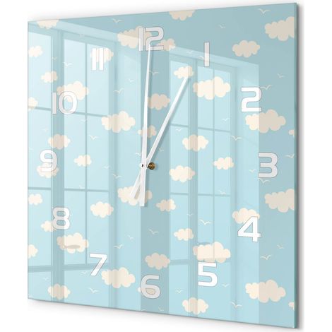 Grande Horloge Murale Carrée Décoration Cuisine en Verre Trempé Silencieuse Moderne Nuage 60x60 cm (1/5)