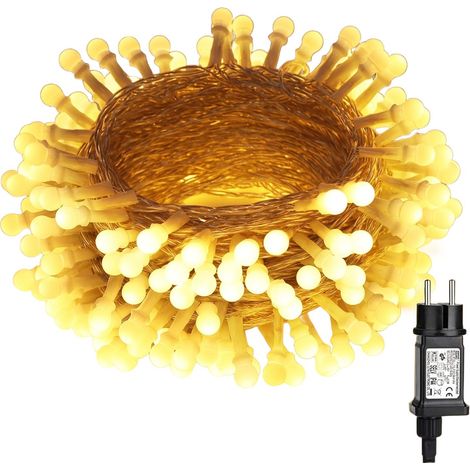 Guirlande lumineuse boule de Noël, 12 m, 120 LED, blanc chaud, 8 modes, alimentation secteur, pour intérieur, extérieur, balcons, jardins, mariages, fêtes et décorations d'Halloween. (1/4)