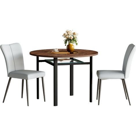 Set tavolo da pranzo rotondo moderno 100 cm in effetto legno con 2 sedie grigio chiaro MODENUIT (1/5)