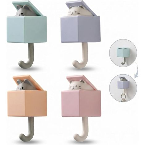 Set of 4 Cute Animal Wall Hooks, Pop-up Adhesive No Drill Hangers for Towels, Keys, Coats and Bathroom Use (1/5)