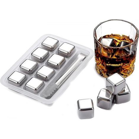Allecta - Cubitos de hielo de acero inoxidable - Piedras reutilizables para whisky - Enfriamiento rápido - Para whisky, vodka y cócteles (1/5)