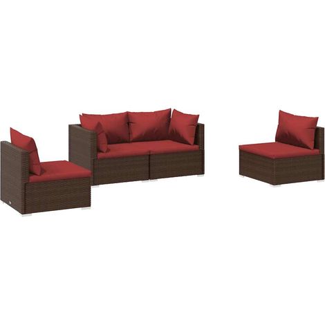 Set Divani da Giardino 4 pz Salotto da Giardino con Cuscini in Polyrattan Marrone (1/5)