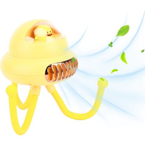 Ventilateur sans pales en forme de pieuvre pour poussettes, ventilateur portable, ventilateur multifonctionnel silencieux en forme de capsule spatiale, jaune (1/5)