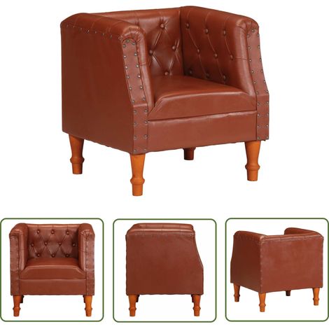 Fauteuil Fauteuil de Relaxation Fauteuil Salon Marron Cuir véritable 76825 (1/5)