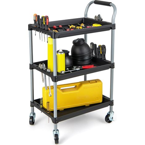COSTWAY Carrello Utensili a 3 Strati, Carrello Porta Attrezzi con Manico Imbibito e Ruote Universali Bloccabili per Garage, Magazzino, Officina e Cucina, Portata 45 kg, 64 x 40 x 102 cm (1/5)