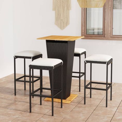 Ensemble Table de bar + 4 Chaises de bar de jardin - Table Haute avec 4 Tabourets et coussins Résine tressée Noir BV490038 - BonneVie (1/5)
