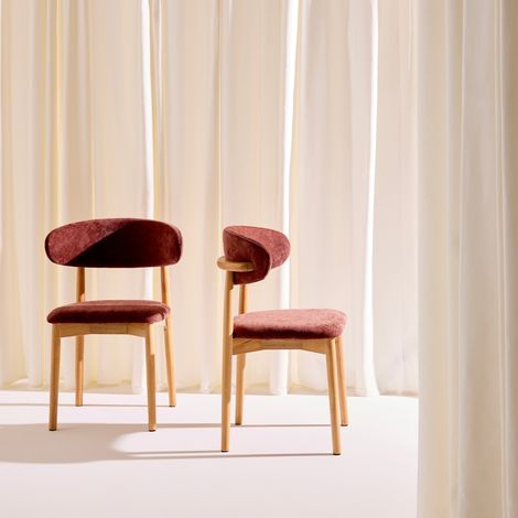Lot de 2 chaises bois d'hévéa naturel et tissu chenille - Paola Naturel / Bordeaux
