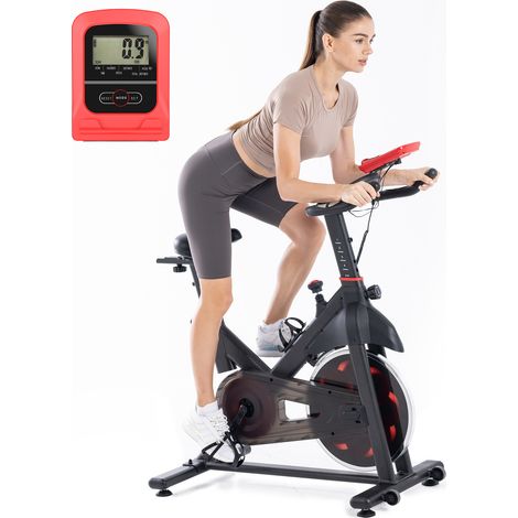 Rattantree - Cyclette magnetica regolabile - volano da 10 kg - display LCD - cardiofrequenzimetro - sella e manubrio regolabili - peso massimo supportato 150 kg - 90 x 54 x 113 cm - bianco (1/5)