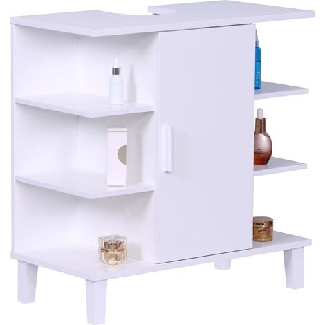 Mobile lavabo Relaxdays con anta e 6 ripiani, HLP: 65x64x31 cm, MDF, mobile bagno lavabo, bianco