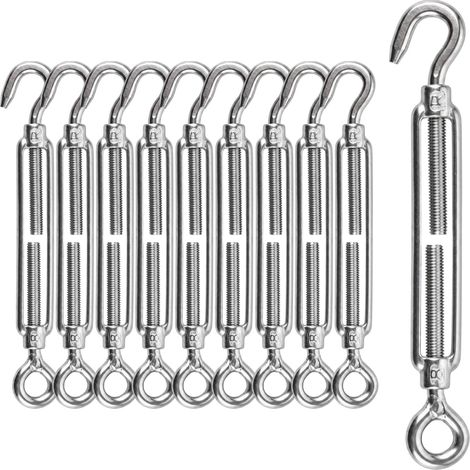 Lot de 10 tendeurs M8, tendeurs de câble en acier inoxydable 304, tendeurs pour voile d'ombrage, système de câble, fil de jardin, tendeur de clôture (1/5)