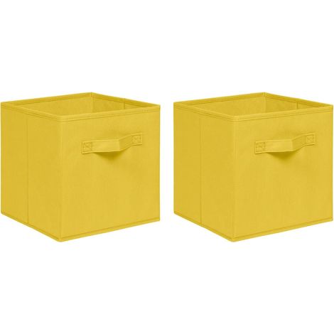 Foldable Storage Boxes,Non-Woven Fabric Storage Box Set,Storage Drawers for Cube Storage Unit,26.5x26.5x28 cm (Bright Yellow, Set of 2) (1/5)
