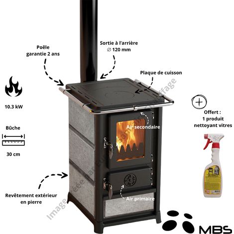 Cuisinière à bois 10.3 kW Anders MBS - Couleur Pierre Ollaire (1/3)