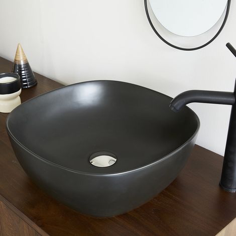 Vasque bol en céramique noire 41 cm