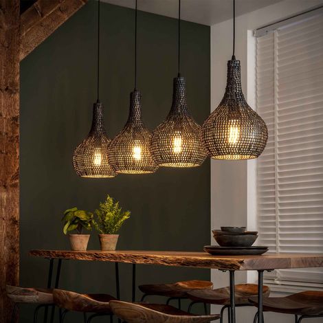 Suspension 4 lampes forme goutte en métal noir vieilli - HEDEL