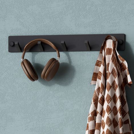 Mai & Mai Porte Manteaux Mural en Acier Inoxydable pour Salle de bain Cuisine Chambre Entrée Accroche Serviette 5 Crochets Patère Murale Anti-chute Noir Mat 300×33,3×40 MM Stalo-05 (1/5)