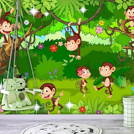 Papier peint adhésif Astuces de singe - 196 x 140 cm (1/4)
