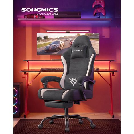 Fauteuil Gamer Ergonomique Inclinable à 135° avec Repose-Pieds, en Fibre de polyester, 70 x 70 x (120-130) cm, Gris (1/5)
