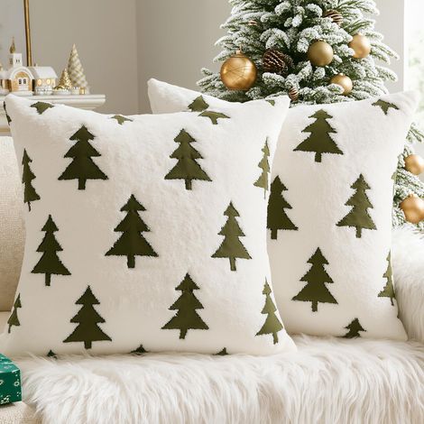Weihnachtliche Kissenhüllen, 2er-Set, 45 × 45 cm, weich, Kunstpelz, geeignet für Herbst- und Erntedekor, flauschig und komfortabel, ideal für Sofa und Wohnzimmer, gemütliche Thanksgiving-Dekoration (W