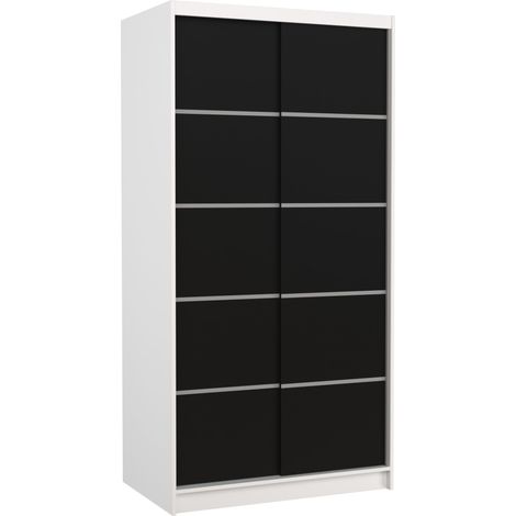Petite armoire de chambre blanche 2 portes coulissantes en bois noir Rika 100cm (1/5)