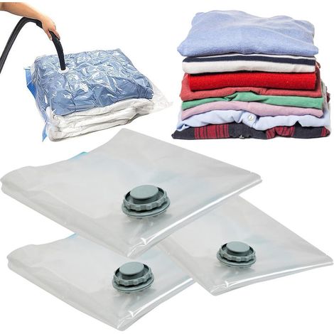 Pack of 3 Small (50cm x 70cm) Vacuum Compression Zipper Storage Bags With Airtight Valve