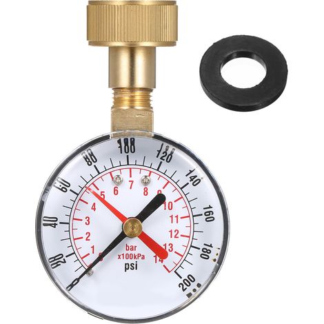Manomètre 2- 1/2 '', Test d'eau, filetage de tuyau femelle 3/4'' 0-200 PSI avec pointeur rouge (1/5)