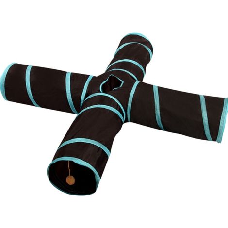 Tunnel pour chien, jouet pour chat, tunnel roulant Totoro (rayé bleu et noir à quatre voies), (1/4)