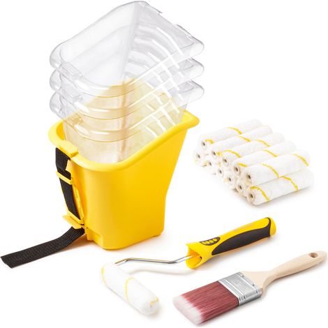 Tasses à peinture, seau à peinture, rouleau à peinture de 10,2 cm, pinceau, poignée magnétique intégrée, convient pour la décoration, les réparations, les petits projets de peinture (1/5)