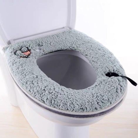 Tapis de protection pour siège de toilette en peluche chaude et épaisse, lavable, avec poignée et fermeture éclair