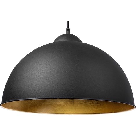 Lampe Suspension Type Cloche en Métal Noir Intérieur Doré E27 Max. 40W Design Industriel Tendance pour Salle à Manger ou Salon Moderne Beliani (1/5)