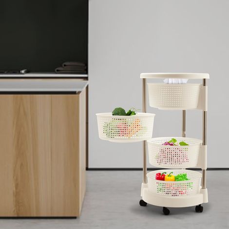 360° drehbarer Obstkorb - 4-stöckiger Küchenwagen mit Rädern, Obstständer, mobile Aufbewahrungswagen für Küche, Wohnzimmer, Büro, leicht zu reinigen (1/5)