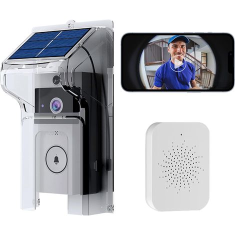 Interphone vidéo sans fil, caméra de surveillance avec interphone, autonomie ultra-longue, peut être connecté à l'application, charge solaire, s'adapte à une variété de climats extérieurs (1/5)