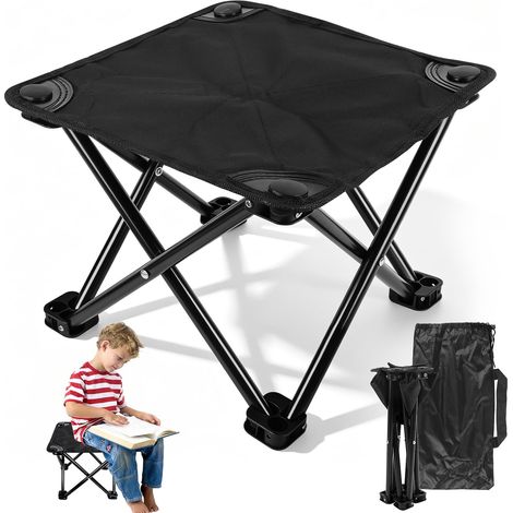 Tabouret Pliant Camping Mini Portable Tabouret Pliable Siege Pliant pour Jardinage Parcs Camping Noir (1/5)