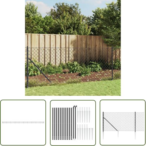 The Living Store Maschendrahtzaun mit Bodenhülsen Anthrazit 0,8x25 m - Maschendrahtzaun - Gartenzaun - Metallzaun - Sicherheitszaun - Hundezaun (1/5)