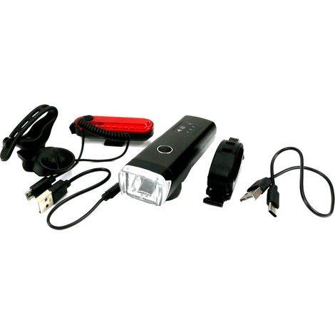 Set di luci per bicicletta, torcia anteriore a LED da 2000 mAh e torcia posteriore a LED ricaricabile tramite USB da 150 mAh con clacson Teger (1/5)