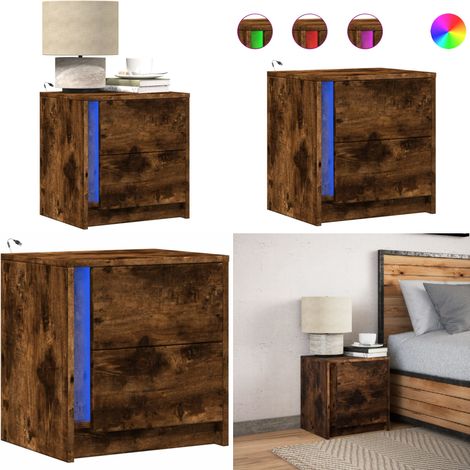 vidaXL Nachttisch mit LED-Leuchten Räuchereiche Holzwerkstoff (1/5)