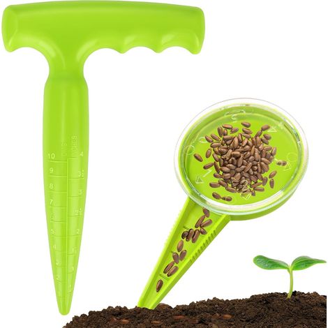 Plantador de bulbos con escala de medición, herramienta de jardinería para sembrar semillas y bulbos, herramientas de plantación para aficionados a la jardinería, verde claro (1/5)