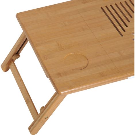 Table de Lit pour PC Portable avec Système de Refroidissement en Bambou, 55x35x22-32.5cm (1/5)