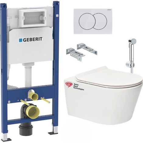 Pack bati-support Geberit 112cm + WC sans bride Swiss Aqua Technologies + abattant ultra-fin (BREVISGEB3-SPRAY2)