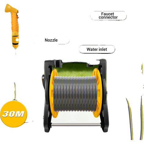 Carrete para manguera de jardín, opciones de montaje versátiles, juego completo de accesorios, manguera de 30 m (1/2)