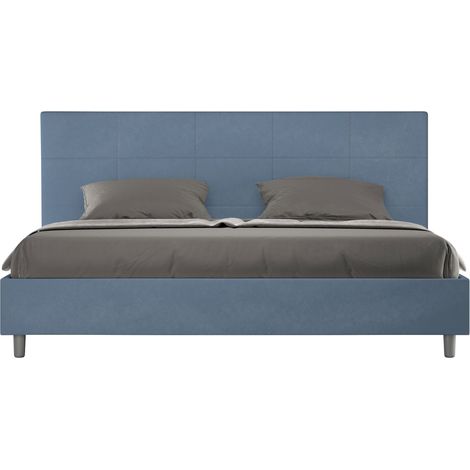 Letto matrimoniale king size con rete imbottito 180x200 microfibra blu Mika