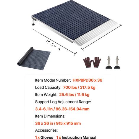 Rampe de seuil, surface antidérapante, conception en aluminium durable, 36x36 in (1/2)